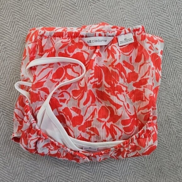 Liz Claiborne Tank Tunic Top Women's XL Red Floral Chiffon EUC LN Momcore - Picture 12 of 12
